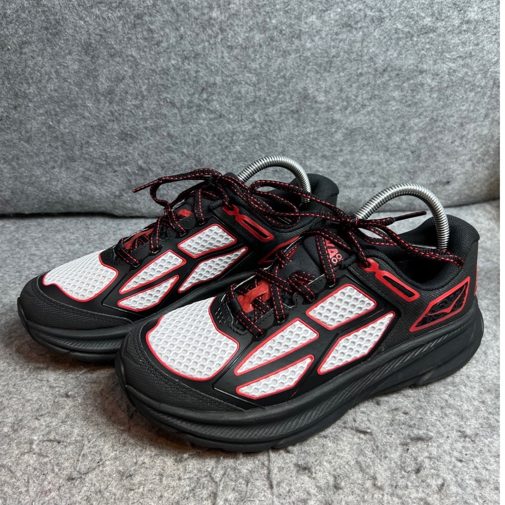 Hoka Clifton One Black Red White Mesh Running Walking Sneakers Womens 9.5